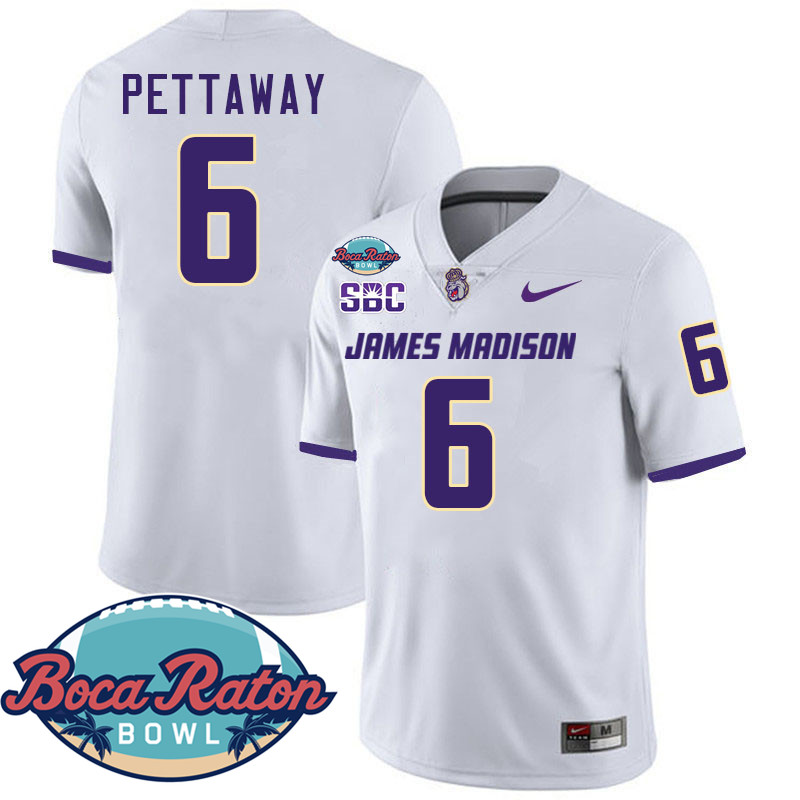 #6 George Pettaway James Madison Dukes 2024 Boca Raton Bowl Jersey-White